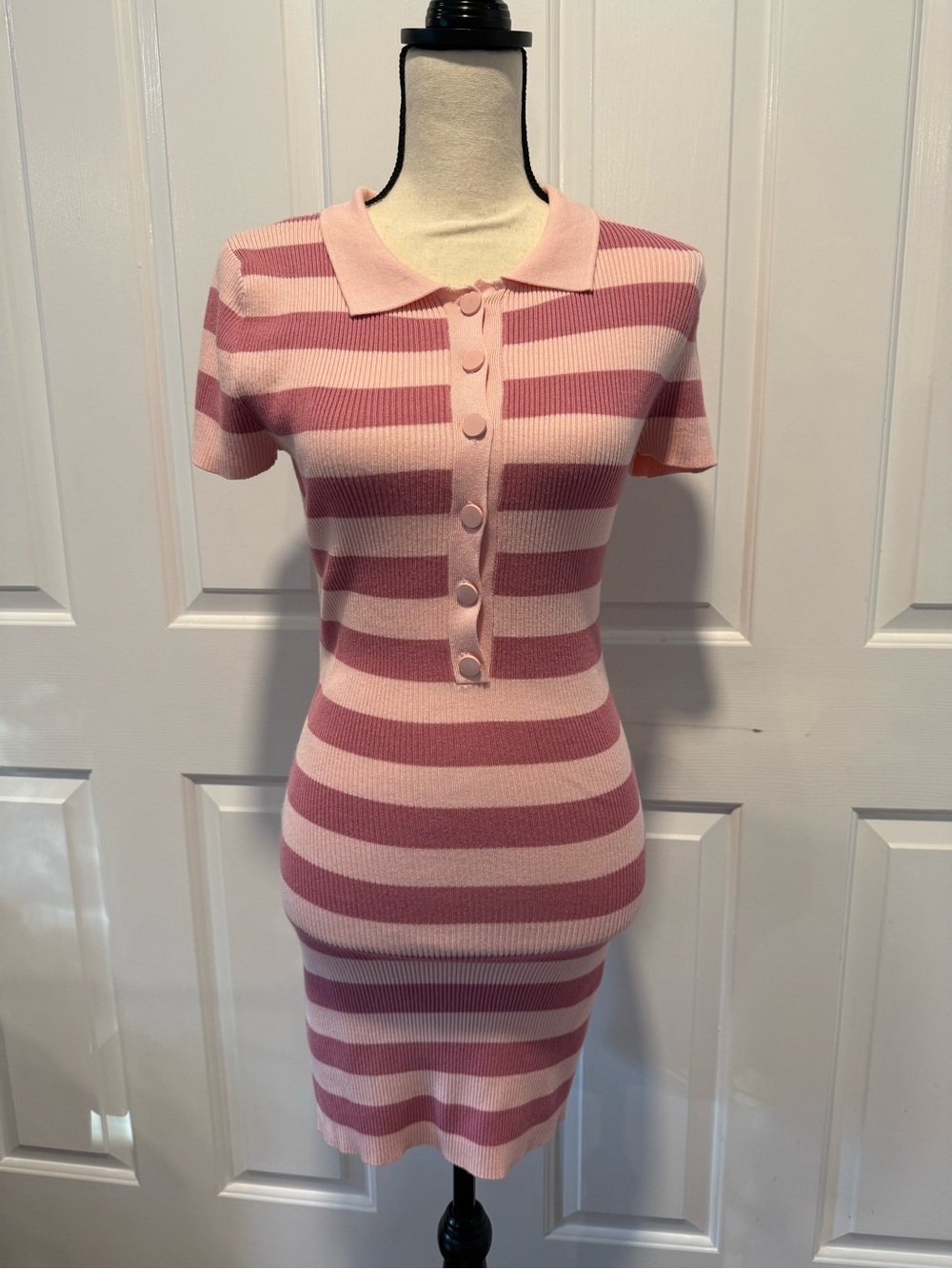 Lulu's Pink Striped Polo Knit Dress